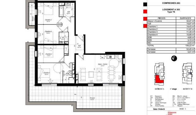 Appartement F3 à vendre - 4 pièces - 106 m2 - Compiegne - 60 - PICARDIE