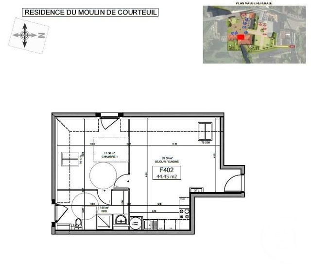 Appartement F2 à vendre - 2 pièces - 44,45 m2 - Courteuil - 60 - PICARDIE