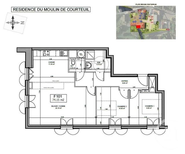Appartement F3 à vendre - 3 pièces - 74,15 m2 - Courteuil - 60 - PICARDIE