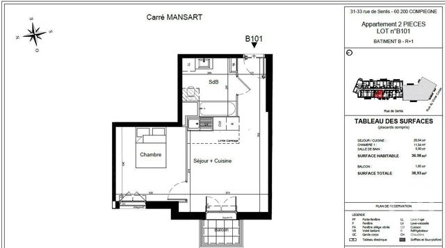 Appartement F2 à vendre - 2 pièces - 36,98 m2 - Compiegne - 60 - PICARDIE