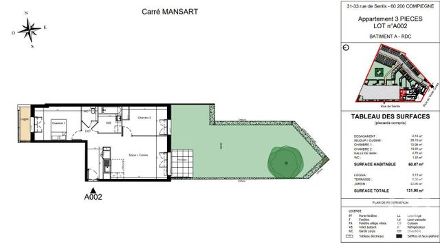 Appartement F3 à vendre - 3 pièces - 60,87 m2 - Compiegne - 60 - PICARDIE