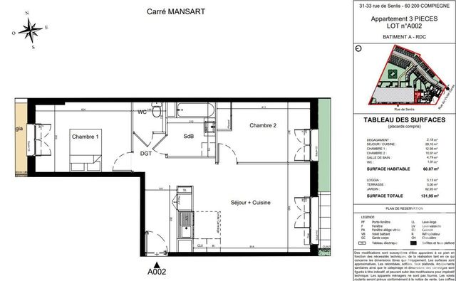 Appartement F3 à vendre - 3 pièces - 60,87 m2 - Compiegne - 60 - PICARDIE