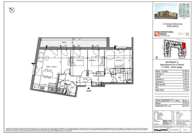 Appartement F4 à vendre - 4 pièces - 80,85 m2 - Senlis - 60 - PICARDIE