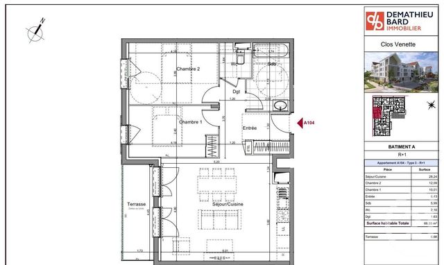 Afficher la photo en grand Appartement F3 à vendre - 3 pièces - 66,55 m2 - Venette - 60 - PICARDIE