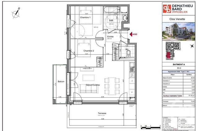 Afficher la photo en grand Appartement F3 à vendre - 3 pièces - 61,05 m2 - Venette - 60 - PICARDIE