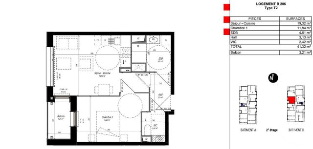 Appartement F2 &agrave; louer - 2 pi&egrave;ces - 41,32 m2 - Compiegne - 60 - PICARDIE