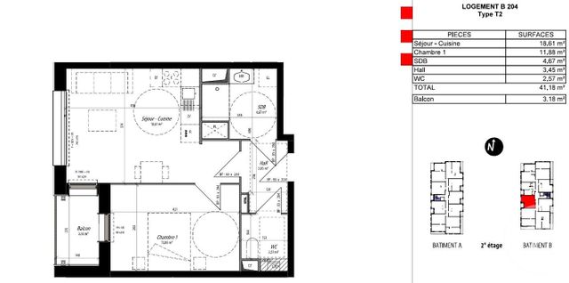 Appartement F2 &agrave; louer - 2 pi&egrave;ces - 41,14 m2 - Compiegne - 60 - PICARDIE
